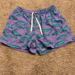 chubbies Purple Swim Shorts with Teal Alligator Print